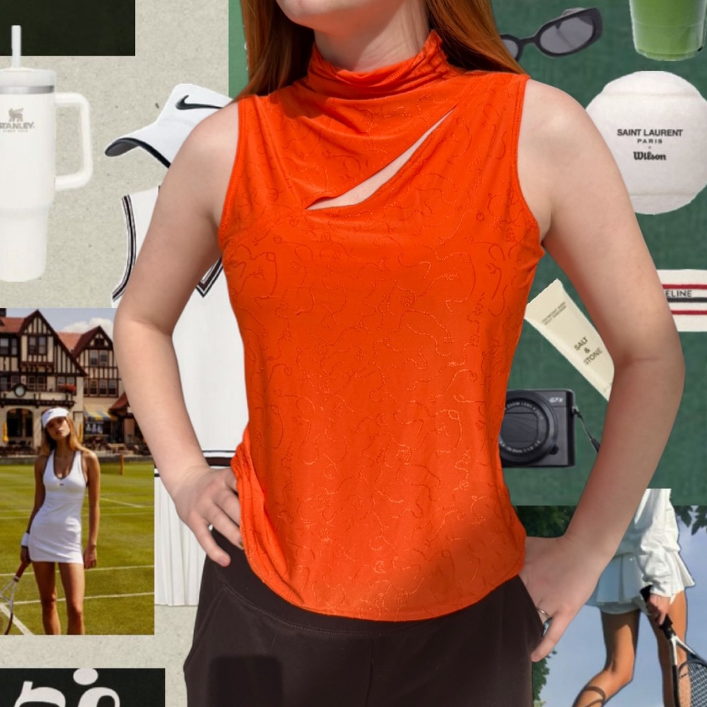 Vintage Jamie Sadock Orange Mock Neck Cutout Top